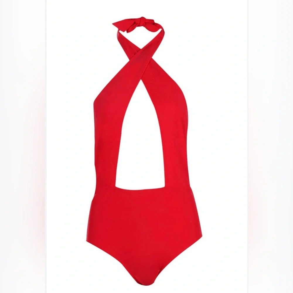 BOOHOO PARIS HIGH WAIST HALTERNECK WRAP SWIMSUIT